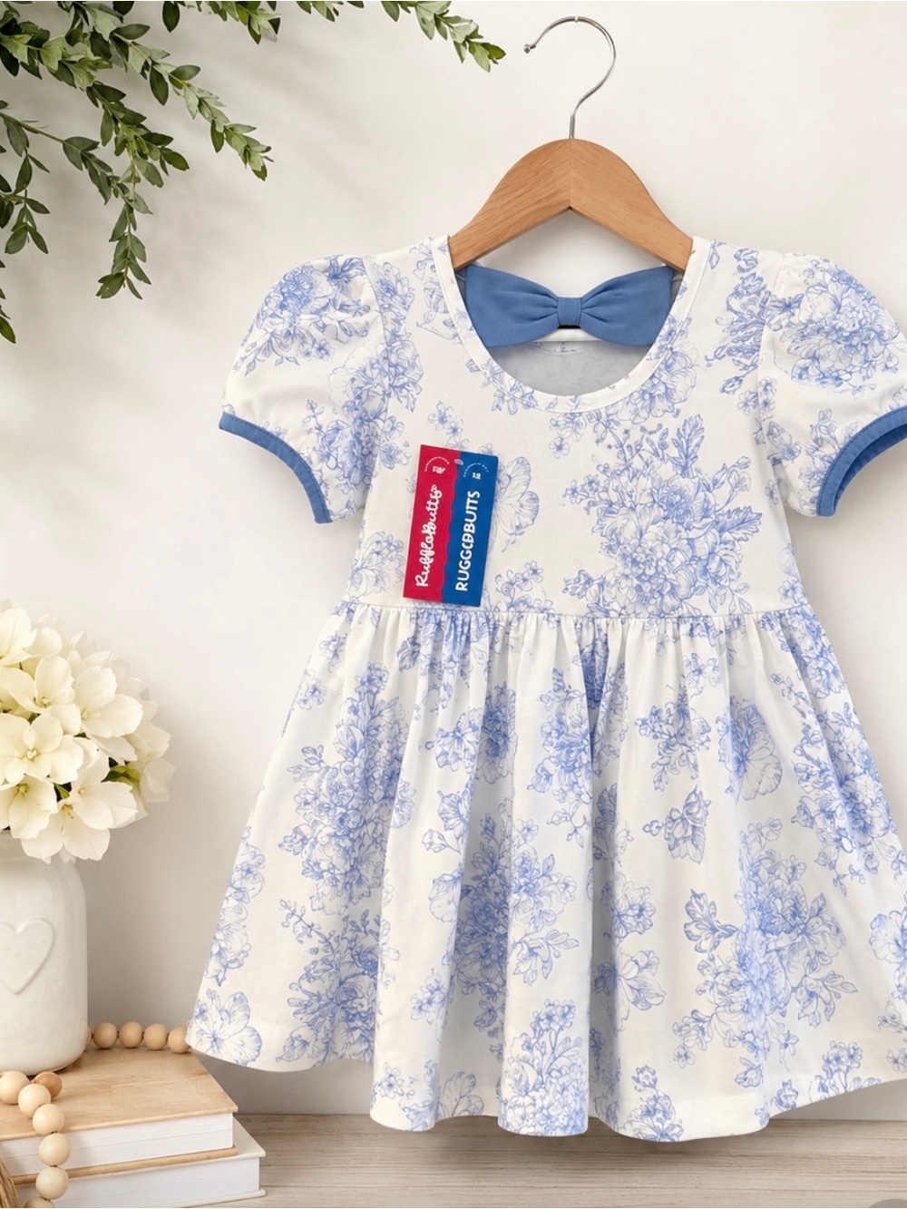 Blue Floral Bow-Back Girls' Dress